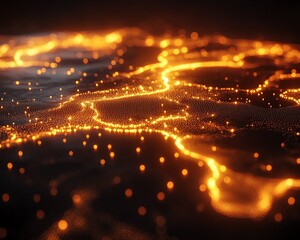 Poster - A sleek 3D mockup of a glowing world map contour, representing the power of big data and internet technologies, illuminated against a dark, techinspired background