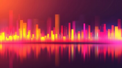 Poster - Colorful Sound Waves Visualization with Reflection on Dark Background