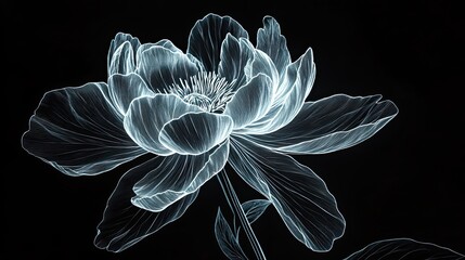 Wall Mural - Glowing Line Art Peony Flower On Black Background