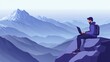 © Sme - Remote Work in Mountains: Man with Laptop on Peak