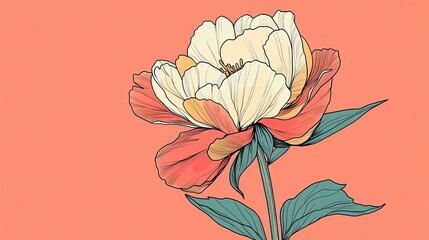 Canvas Print - Elegant Coral and Cream Peony Flower Illustration