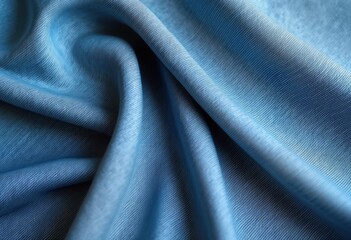 Poster - Light blue denim fabric texture. Closeup view of textile. Wrinkles, folds showcase material. Soft light blue color. Suitable for fashion, apparel, material design concepts. Perfect for tailoring,