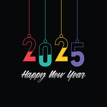 2025 Happy New Year typography design, 2025 lettering design template