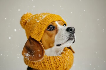 Wall Mural - Playful Beagle in Winter Attire