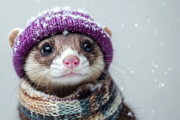 Wall Mural - Playful Ferret in Winter Attire