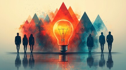 Aufkleber - artwork showcases abstract light bulb integrated geometric patterns. Bright colors and sharp shapes create modern and dynamic visual experience perfect artistic projects.