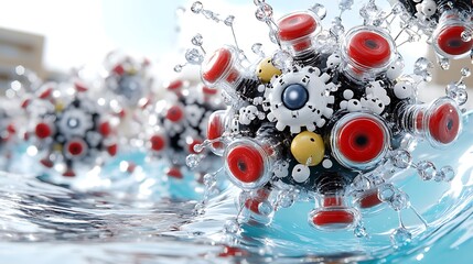 Wall Mural - Abstract  D Nanobots in Water  Technology  Science  Innovation