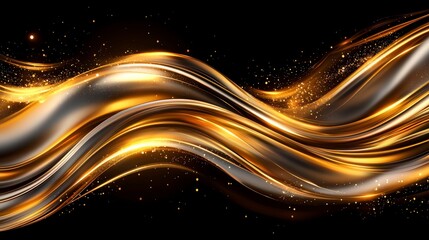 Poster - Shimmering Golden Waves with Sparkles on a Dark Background for Elegant Design