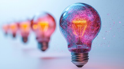 Fototapete - artwork features futuristic light bulb transparent glowing holographic elements. design incorporates modern lines and digital patterns emphasizing advanced technology.