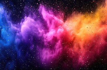 Wall Mural - Vibrant multicolored powder explosion on black background, resembling a nebula.