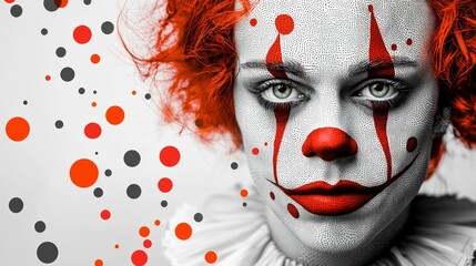 Aufkleber - Stylized clown design combines triangles circles and squares bold color palette white backdrop showcasing modern geometric artistry striking contrasts and details.