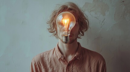 Aufkleber - male figure features simple light bulb place his head representing innovation and ideas. design highlights clean lines and monochromatic palette embodying minimalism.