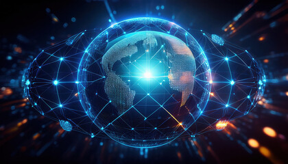 Poster - conceptual image of glowing globe representing big data with interconnected data points, showcasing 