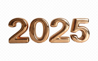Poster - abstract 3d 2025 text  made with different golden colour  hellium balloons isolated on white background