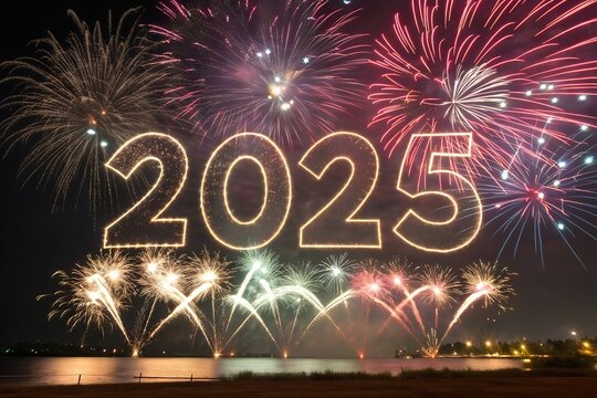 3D Numbers 2025 to date on fireworks 2025 logo design element with creative modern concept