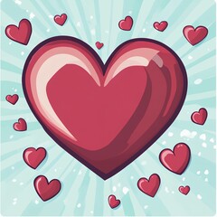 Poster - Heart with many other hearts surrounding it. The heart is red and the other hearts are also red