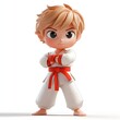 © ainynoer - A charming 3D rendered image of a young boy in a karate uniform, ready to strike a pose. Adorable 3D martial artist Character