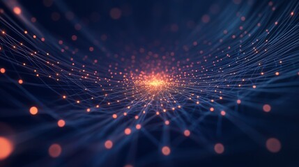 Aufkleber - A mesmerizing visualization of interconnected light points, radiating from a central glow, creating a dynamic sense of depth and movement in a digital space.