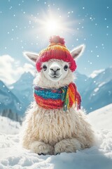 Wall Mural - Cheerful Llama Plush in Winter