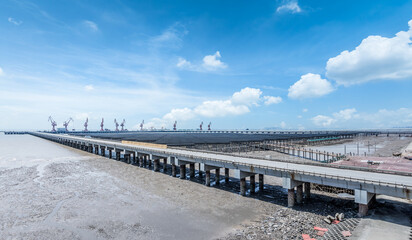 Aufkleber - Large cranes on the pier by the sea