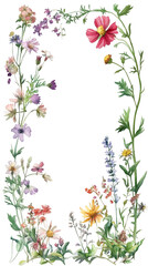 Poster - Vibrant watercolor flower border framing transparent backdrop, ideal for wedding stationery, greeting designs, creative projects