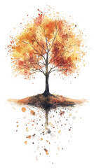 Aufkleber - Autumn watercolor tree shedding colorful leaves against transparent backdrop, ideal for seasonal graphic projects