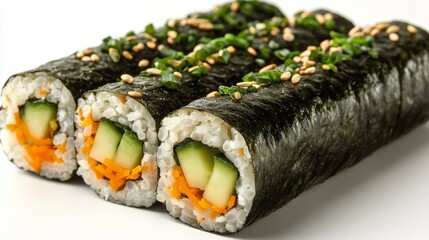 Canvas Print - Fresh sushi rolls prepared with cucumber and carrot for a delicious meal option