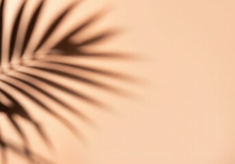 Poster - Blurred shadow of tropical palm leaf creating relaxing summer vibe on peach background