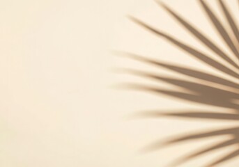 Poster - Tropical palm leaf casting an elegant shadow on a beige backdrop, evoking summer tranquility
