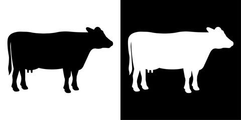 Poster - ofvs767 OutlineFilledVectorSign ofvs - cow vector icon . silhouette . isolated transparent . black outline and filled version . AI 10 / EPS / PNG . g12113