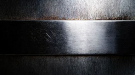 Poster - A close-up of a brushed metal surface with a shiny horizontal band.