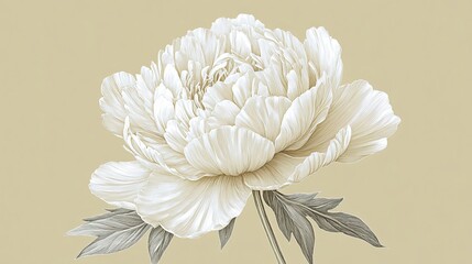 Sticker - Elegant White Peony Flower Artistic Botanical Illustration