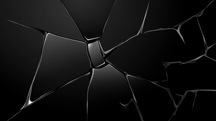 Poster - A close-up of a shattered black surface, emphasizing cracks and reflections.
