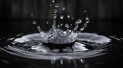 Aufkleber - A close-up of water droplets creating ripples in a dark environment.