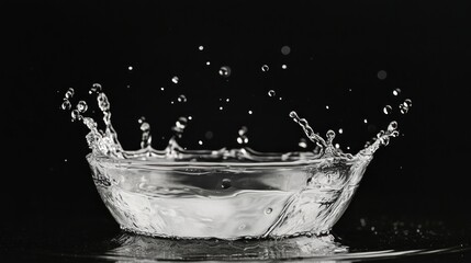 Aufkleber - A close-up of water splashing in a bowl against a dark background.