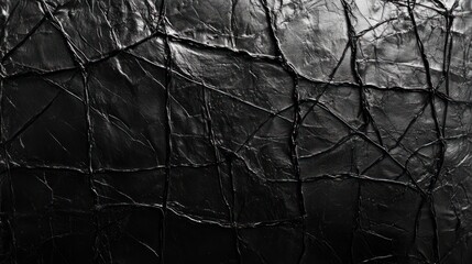 Poster - A close-up texture of black cracked leather, showcasing its unique surface patterns.