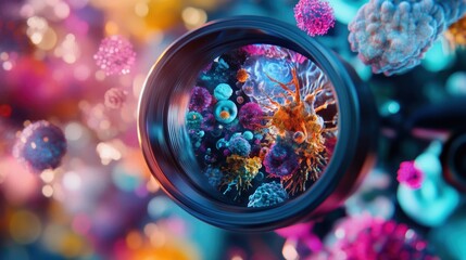 Poster - A close-up view through a camera lens showcasing colorful microscopic organisms.