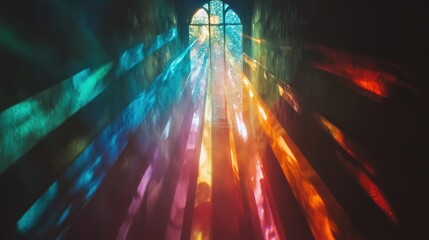 Aufkleber - A colorful light display streaming through a stained glass window.