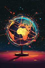 Poster - A glowing globe with interconnected lines, symbolizing global connectivity and technology.