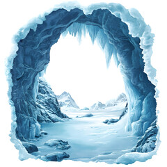 Aufkleber - Snowy mountains and icy ground visible through an ice cave with hanging icicles and transparent background