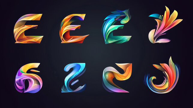 Set of alphabet symbols and icons of letter E- for icons and logos, such a logo. Rasterized version also available in gallery