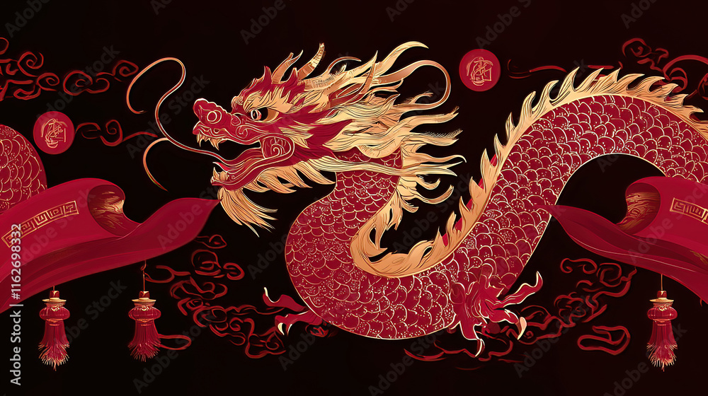 Chinese New Year is filled with vibrant symbolism. Majestic Red Dragon ...