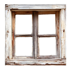 Aufkleber - Rustic weathered wooden window frame isolated on transparent background, ideal for architectural visualization or vintage design projects