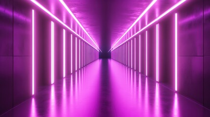 Poster - A futuristic corridor illuminated with vibrant purple neon lights.