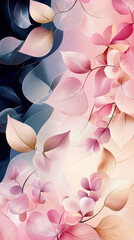 Poster - Delicate floral patterns in soft pink and blue gradients create a serene and artistic atmosphere, showcasing intricate leaf designs