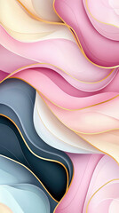 Aufkleber - Soft wavy layers of pink, gray, and cream intertwine, enhanced by delicate golden lines in a captivating abstract design