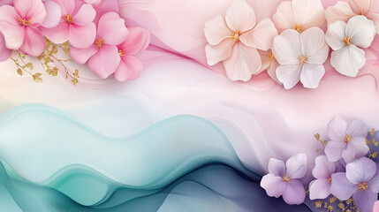 Poster - A gentle arrangement of flowers in pastel shades blends gracefully with flowing colors, creating a peaceful and artistic atmosphere