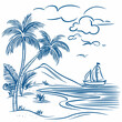 © Steve - Summer beach travel blue lines vector illustration for tourism websites and brochures