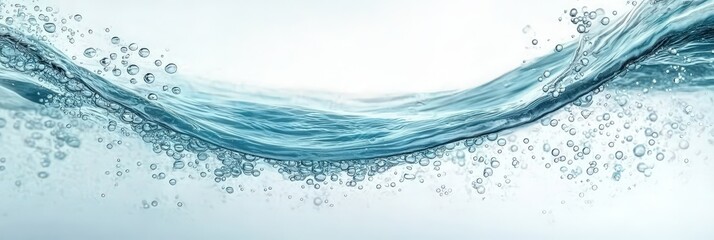 Poster - A gentle wave of sparkling water flows calmly, releasing bubbles into the air, creating a peaceful and refreshing atmosphere in a serene aquatic environment