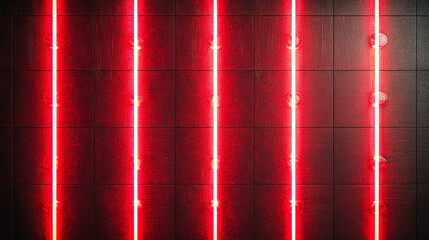 Poster - Bright red neon lights create a striking contrast against a matte black wall, enhancing the modern aesthetic of the interior space during twilight